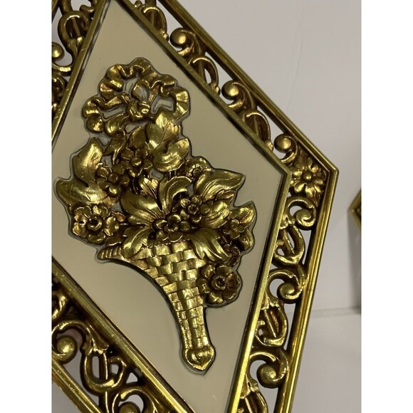 Vintage Hollywood Regency diamond shape wall decor set 2 Dart Syroco - Picture 3 of 11